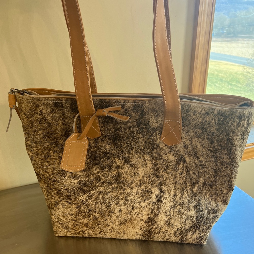 Jackson and Hyde hair on cowhide brindle tote